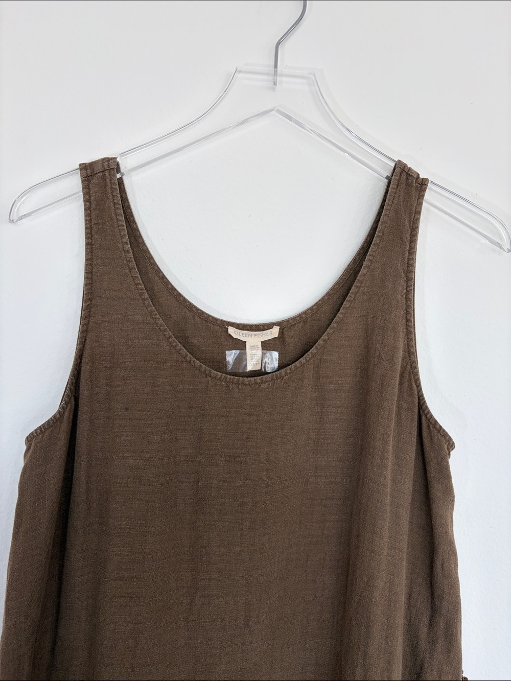 Eileen Fisher Brown Sleeveless Linen Maxi Dress - Picture 3 of 7